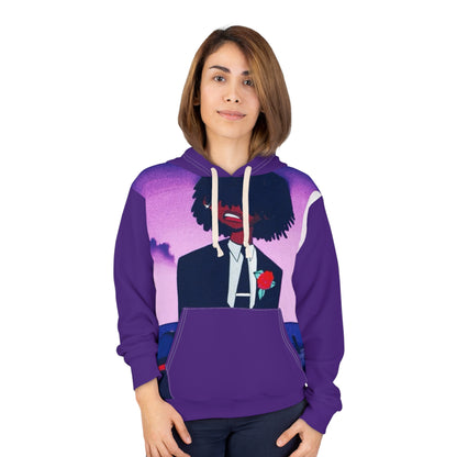 Black Robin Art Hoodie - Stylish Purple Design for Expression and Comfort