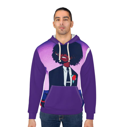 Black Robin Art Hoodie - Stylish Purple Design for Expression and Comfort